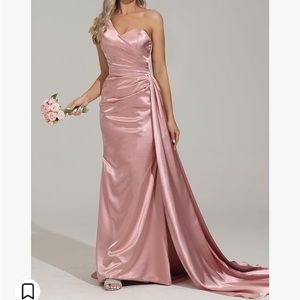 Satin Pink Bridesmaid Gown